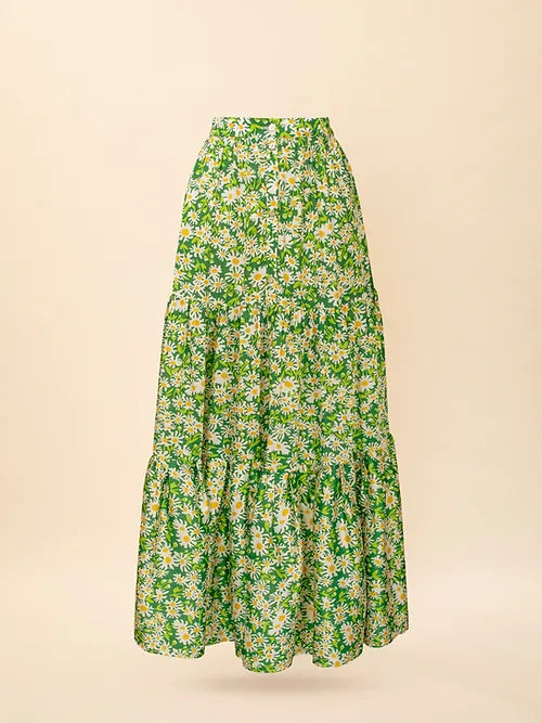 TIERED BUTTONED MAXI SKIRT DAISIES