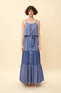 TIERED STRIPED BUTTONED MAXI SKIRT