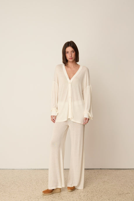 KNIT LINEN PANTS WHITE