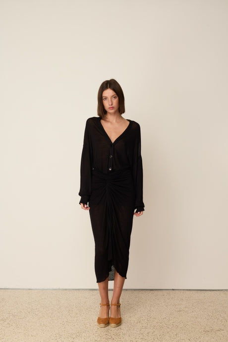 KNIT LINEN PAREO BLACK
