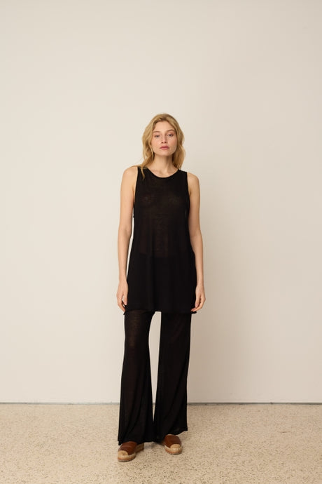 KNIT LINEN PANTS BLACK