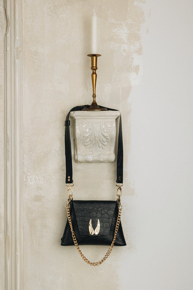 "WINGS" SMALL BLACK GOLD SHOULDER BAG