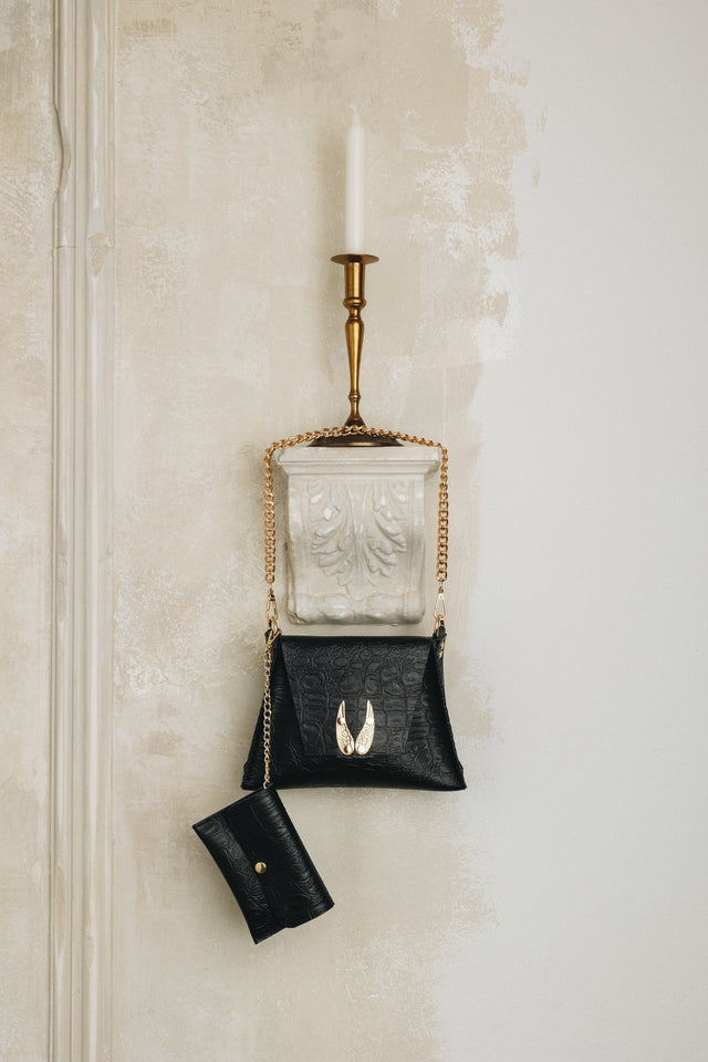 "WINGS" SMALL BLACK GOLD SHOULDER BAG