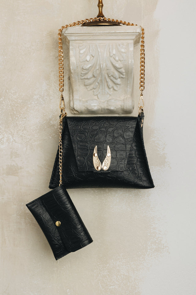 "WINGS" SMALL BLACK GOLD SHOULDER BAG