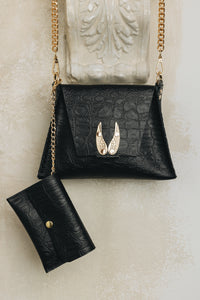"WINGS" SMALL BLACK GOLD SHOULDER BAG