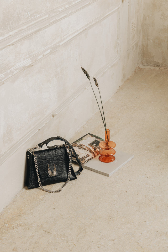 "WINGS" SMALL BLACK NICKEL SHOULDER BAG