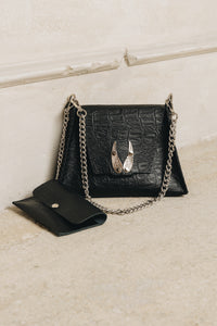 "WINGS" SMALL BLACK NICKEL SHOULDER BAG