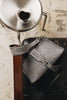 "I AM LOVE" GREY SUEDE NICKEL SHOULDER BAG