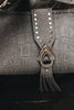 "I AM LOVE" GREY SUEDE NICKEL SHOULDER BAG