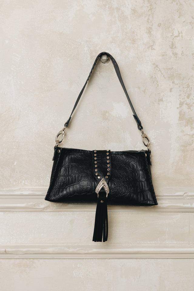 "I AM LOVE" BLACK NICKEL SHOULDER BAG
