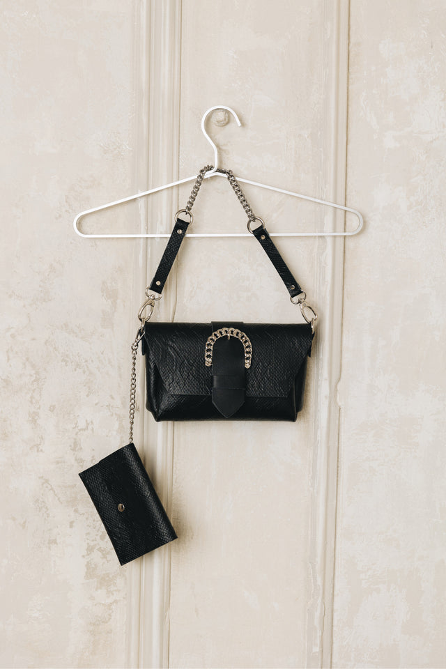 "MOVING ON" BLACK NICKEL SHOULDER BAG