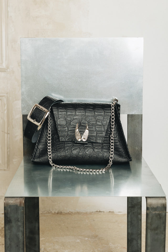 "WINGS" BLACK NICKEL SHOULDER BAG