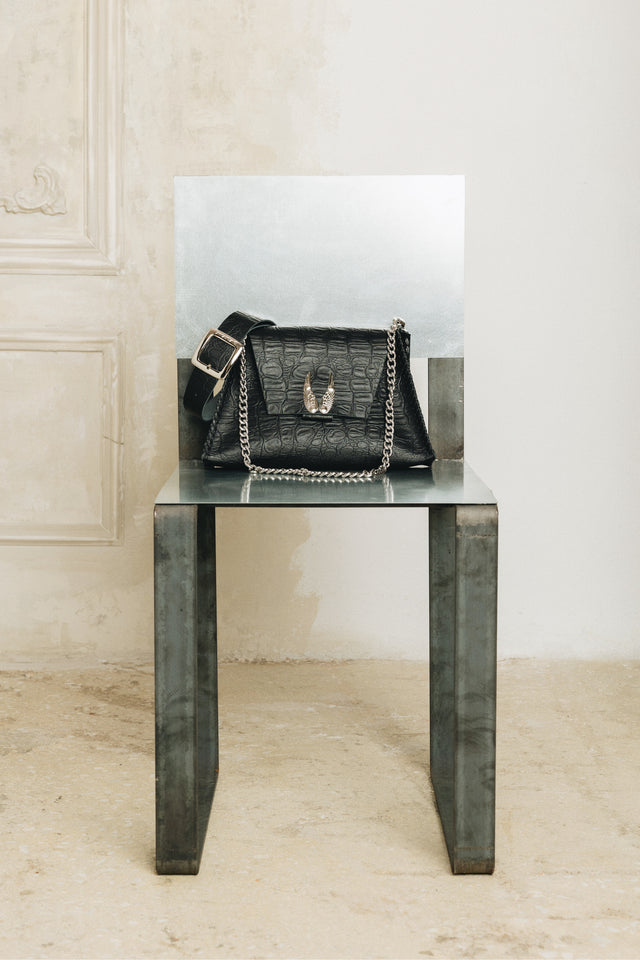 "WINGS" BLACK NICKEL SHOULDER BAG