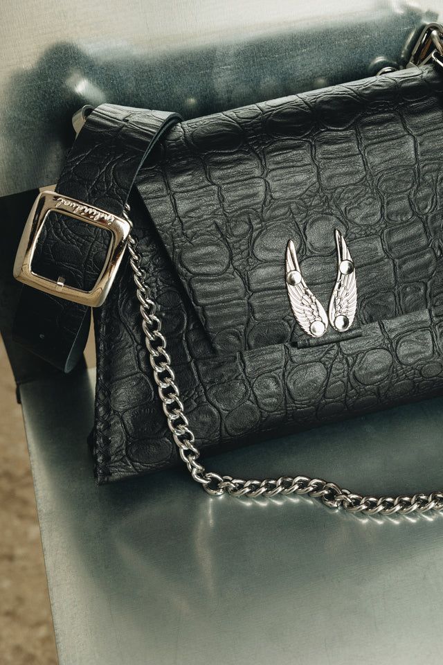 "WINGS" BLACK NICKEL SHOULDER BAG