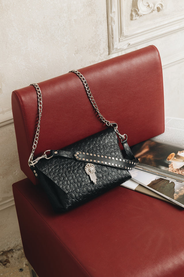 "ON MY MIND" BIG BLACK NICKEL SHOULDER BAG