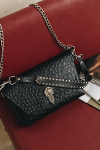 "ON MY MIND" BIG BLACK NICKEL SHOULDER BAG