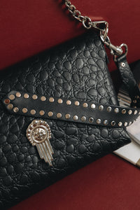 "ON MY MIND" BIG BLACK NICKEL SHOULDER BAG
