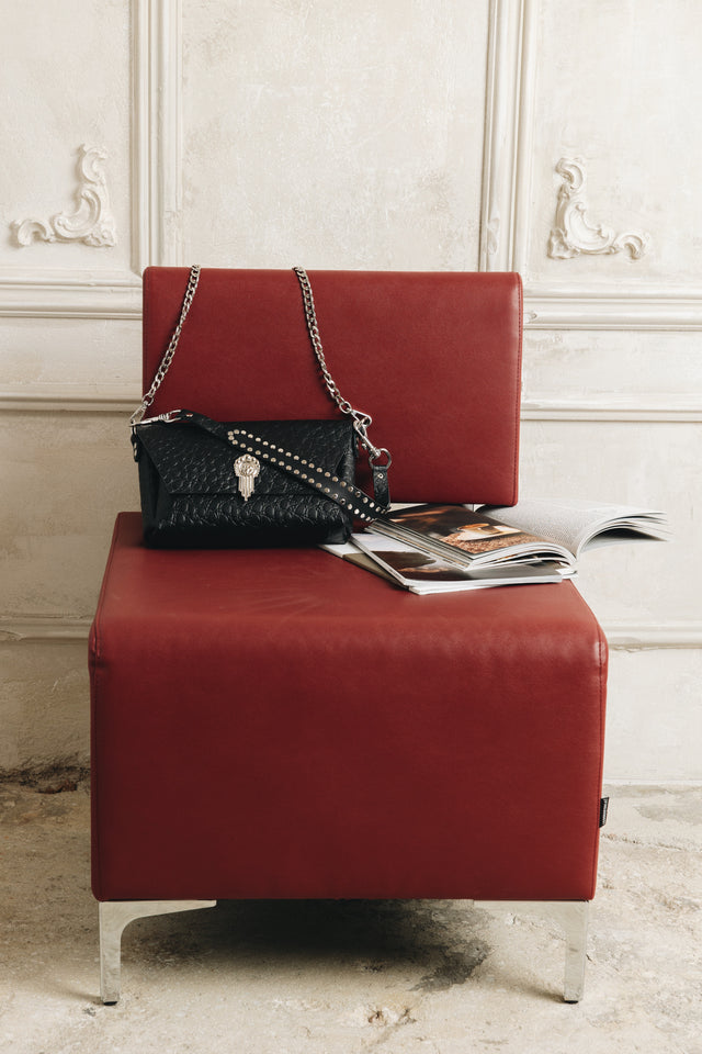 "ON MY MIND" BIG BLACK NICKEL SHOULDER BAG
