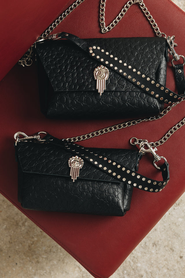 "ON MY MIND" BIG BLACK NICKEL SHOULDER BAG
