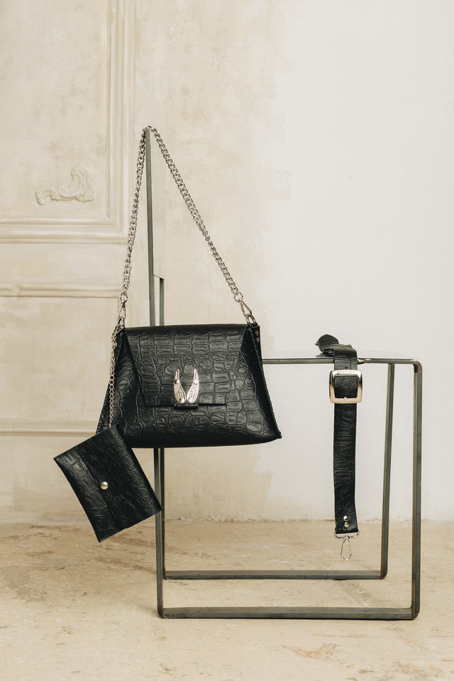 "WINGS" BLACK NICKEL SHOULDER BAG