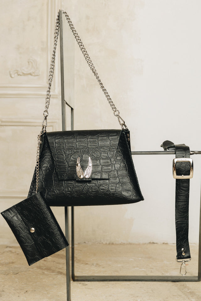 "WINGS" BLACK NICKEL SHOULDER BAG