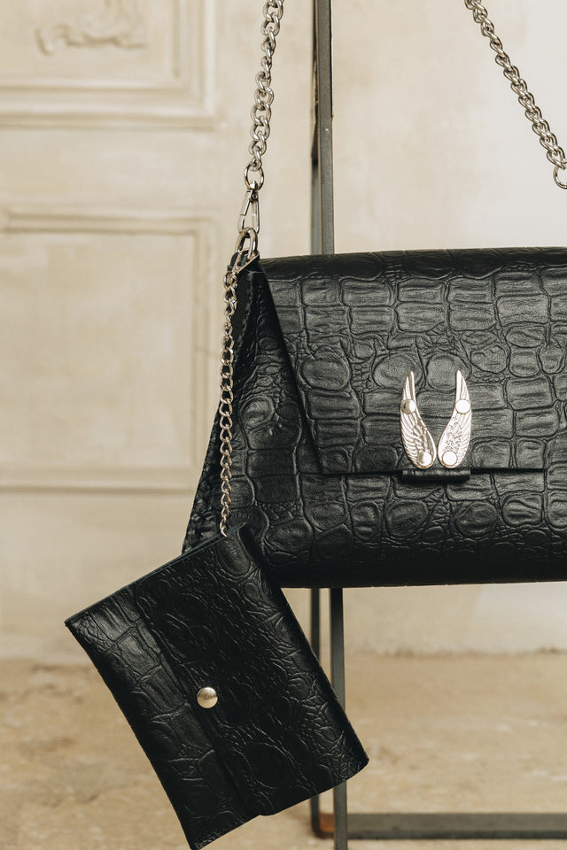 "WINGS" BLACK NICKEL SHOULDER BAG