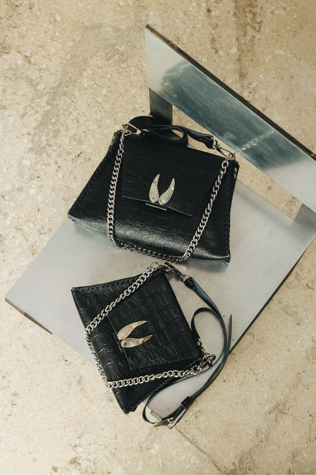 "WINGS" BLACK NICKEL SHOULDER BAG