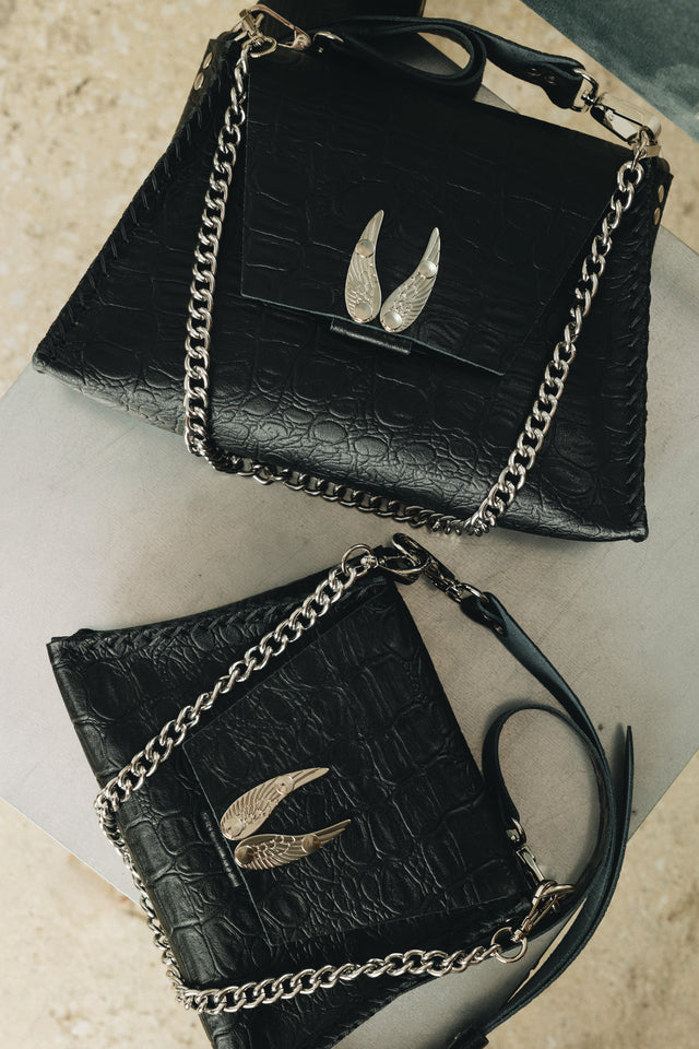 "WINGS" BLACK NICKEL SHOULDER BAG