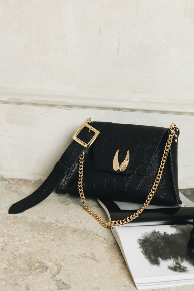 "WINGS" BLACK GOLD SHOULDER BAG