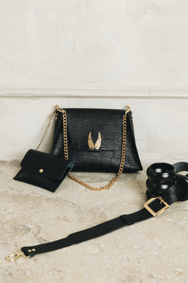 "WINGS" BLACK GOLD SHOULDER BAG
