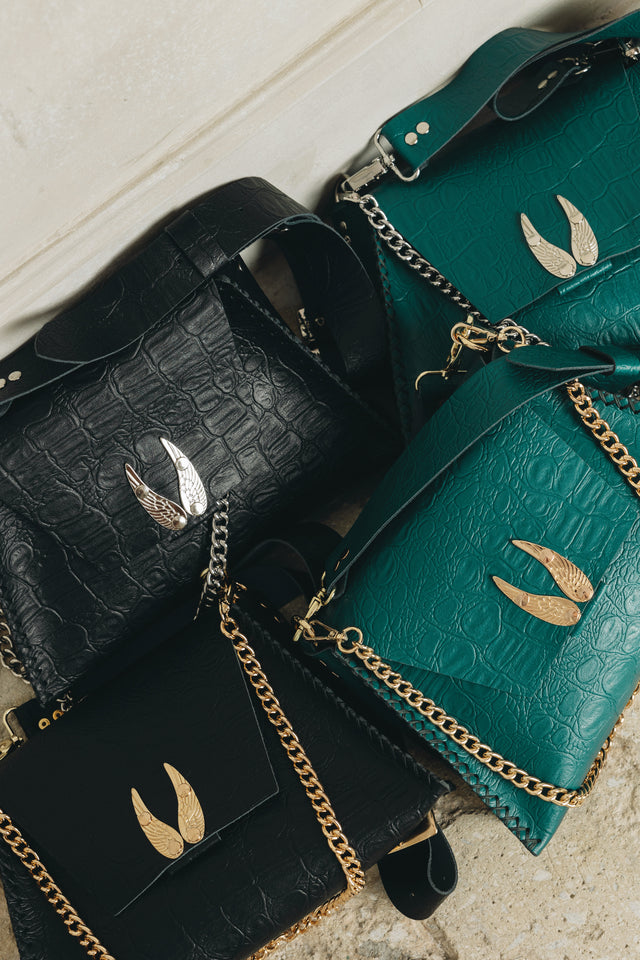 "WINGS" BLACK GOLD SHOULDER BAG