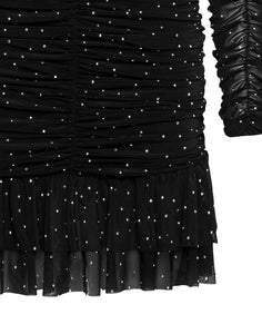 SILVIA MINI DRESS | BLACK WITH STONES