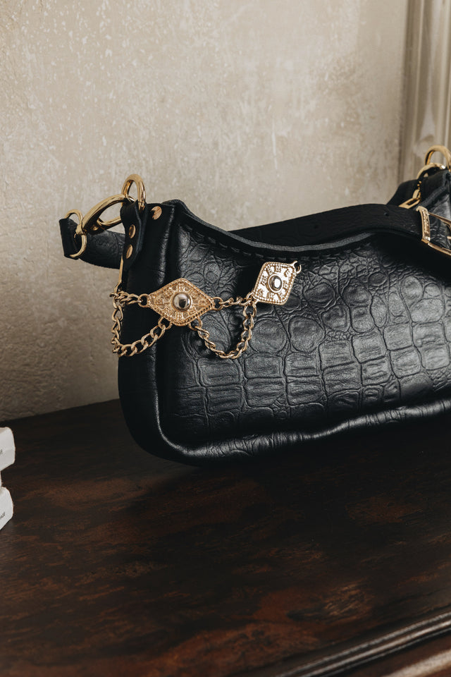 "RUSHMERE" BLACK GOLD SHOULDER BAG