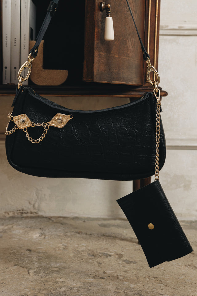 "RUSHMERE" BLACK GOLD SHOULDER BAG