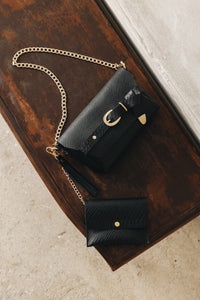 "REGRET ME" BLACK GOLD SHOULDER BAG