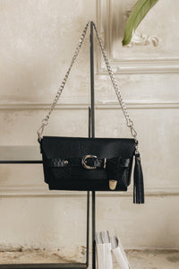 "REGRET ME" BLACK NICKEL SHOULDER BAG