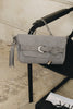 "REGRET ME" GREY SUEDE NICKEL SHOULDER BAG