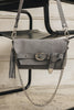 "REGRET ME" GREY SUEDE NICKEL SHOULDER BAG