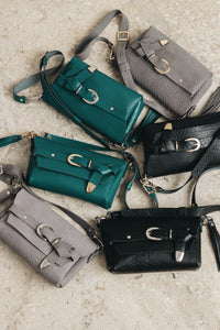 "REGRET ME" GREY SUEDE NICKEL SHOULDER BAG