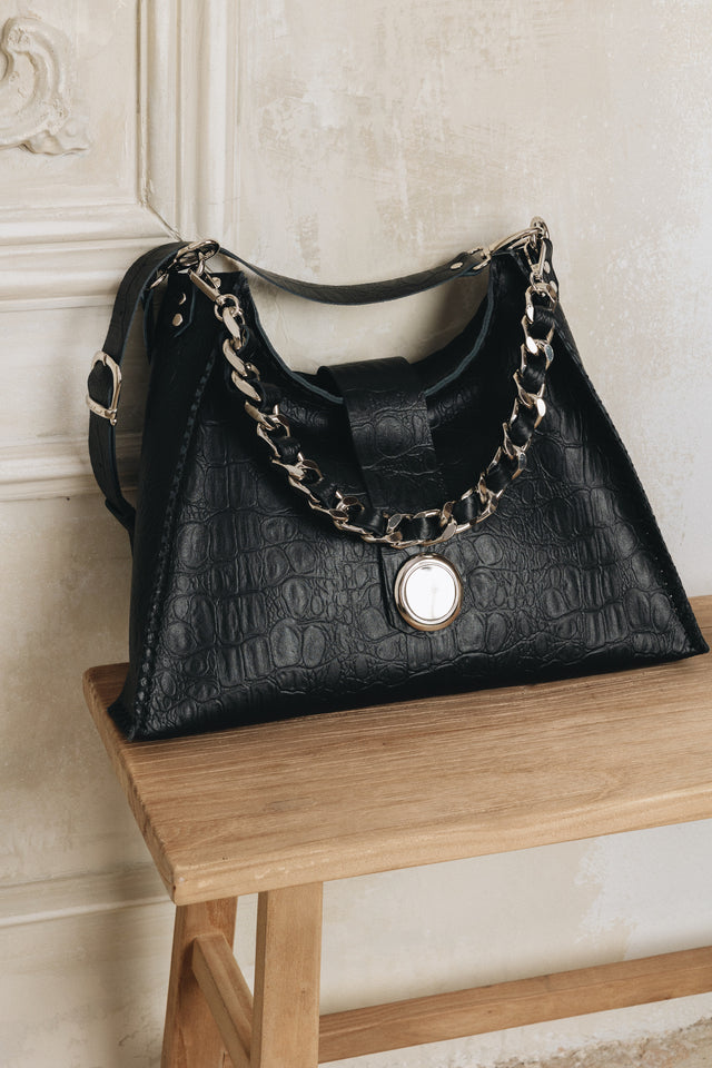 "TO THE WILDER" BLACK NICKEL SHOULDER BAG