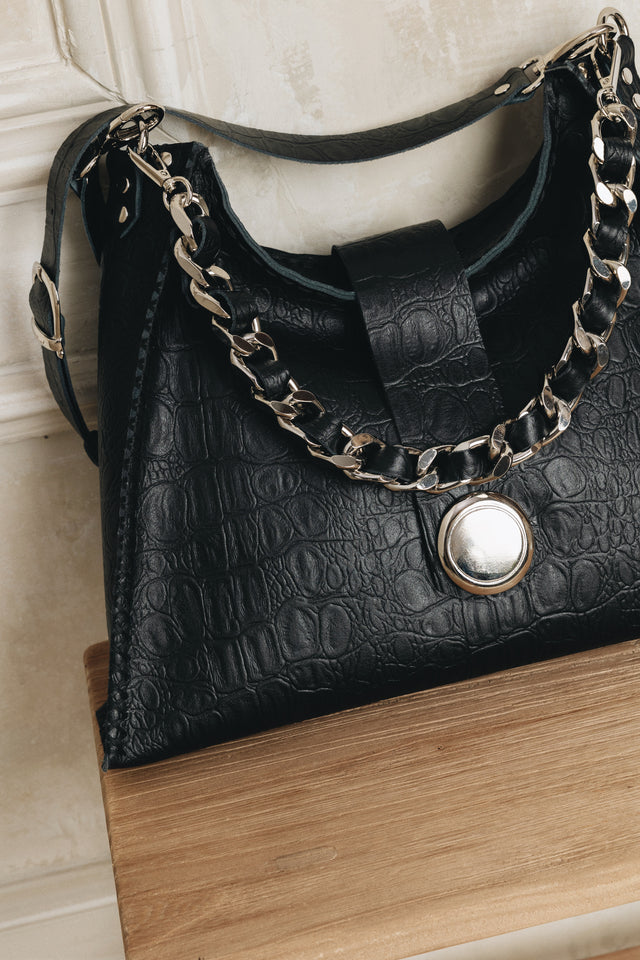 "TO THE WILDER" BLACK NICKEL SHOULDER BAG