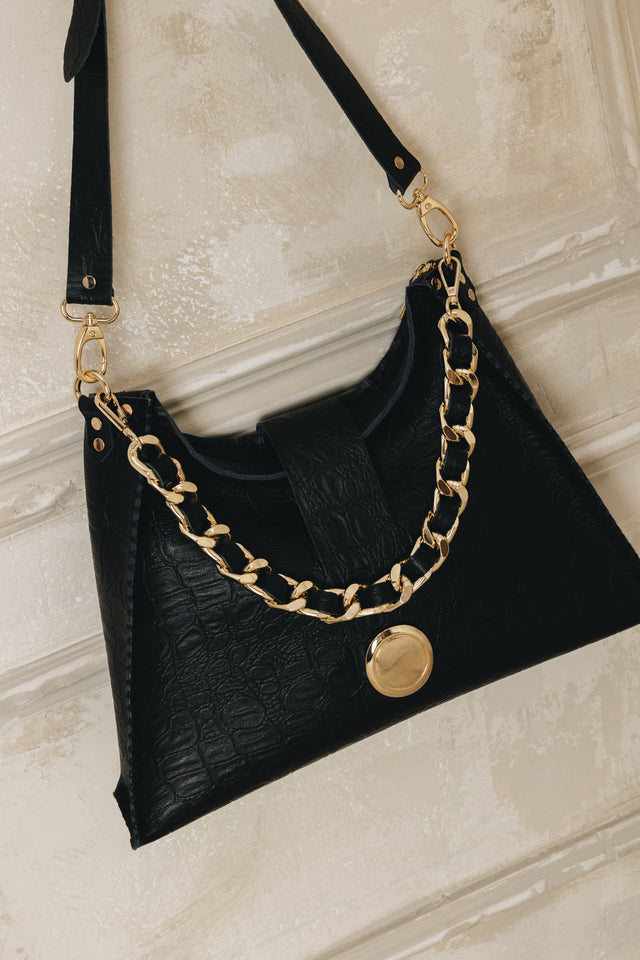 "TO THE WILDER" BLACK GOLD SHOULDER BAG