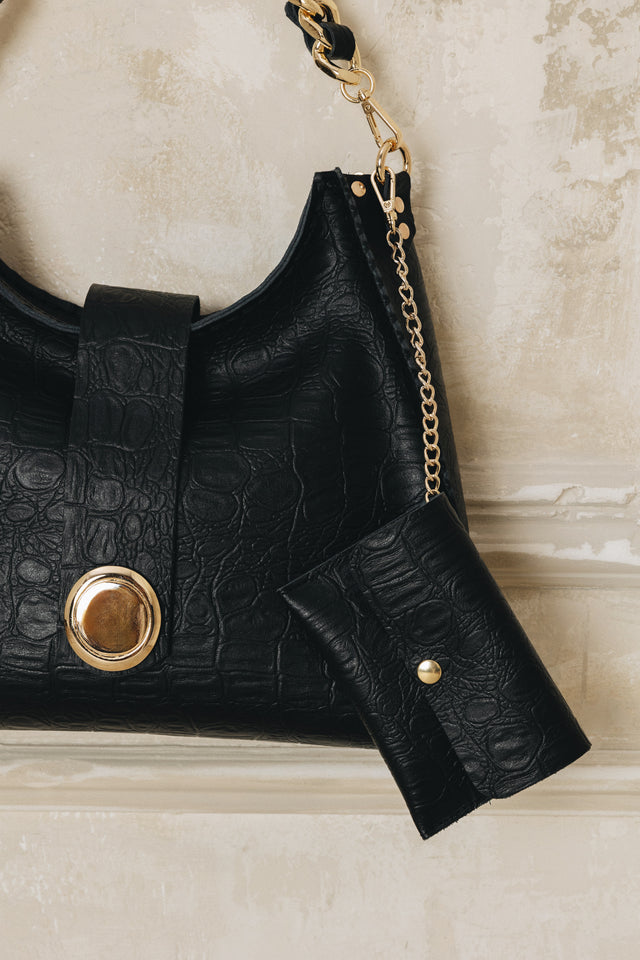 "TO THE WILDER" BLACK GOLD SHOULDER BAG
