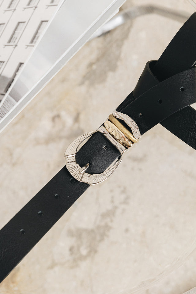 "DEEP RIVER WOMAN" BLACK NICKEL GOLD BELT