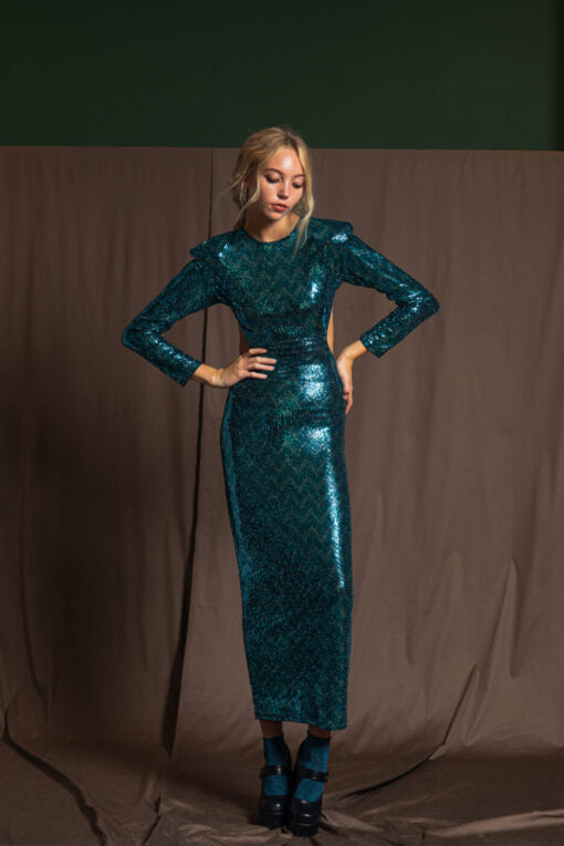 Aquene maxi dress sequined turquoise
