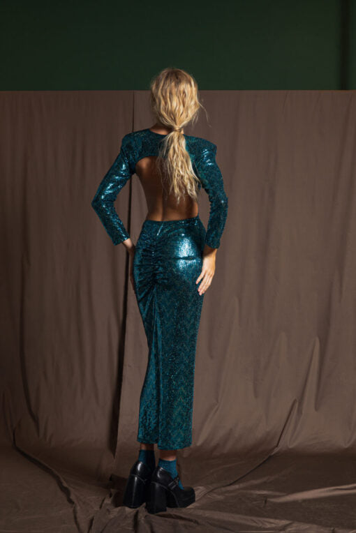 Aquene maxi dress sequined turquoise