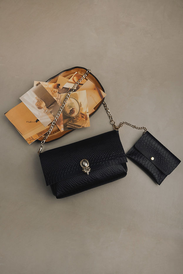 "I TURN TO YOU" BLACK NICKEL SHOULDER BAG