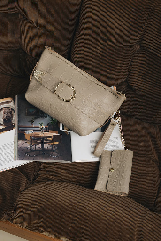 "RHIANNON" BEIGE NICKELCLUTCH BAG