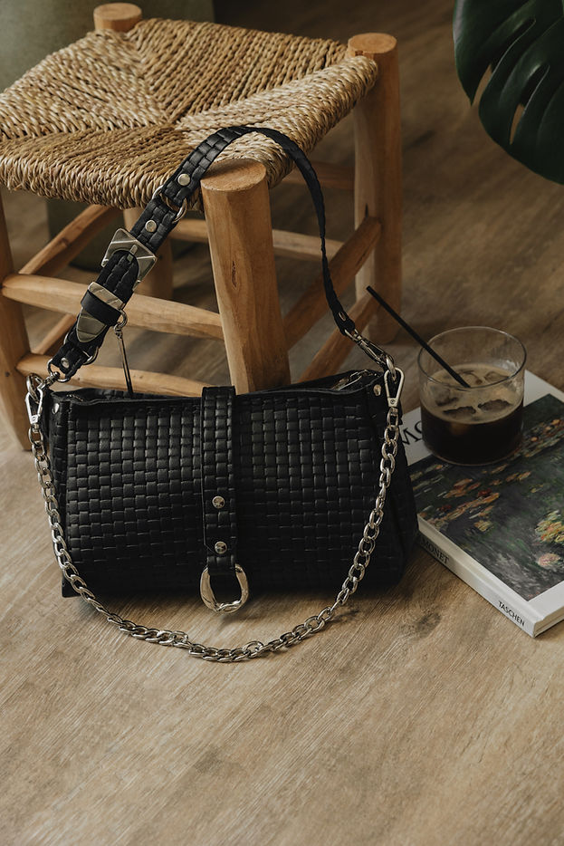 "MEXICAN MOON" BLACK NICKEL SHOULDER BAG