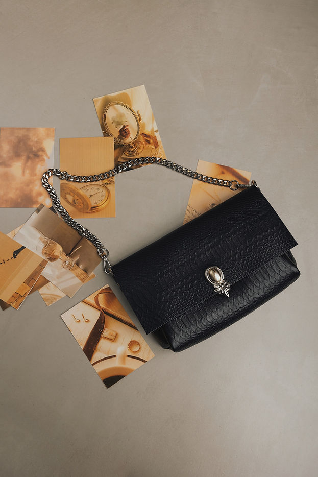 "I TURN TO YOU" BLACK NICKEL SHOULDER BAG